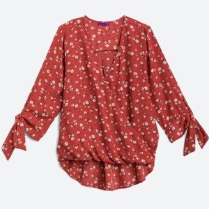 West Kei Red Tie Front Relaxed Blouse